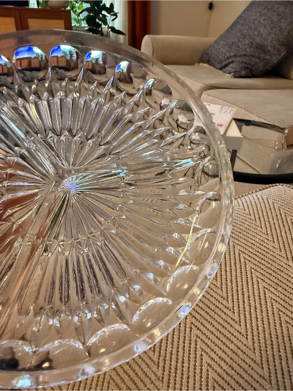 Vintage Cut Clear Pressed Glass 50s relish plate/server